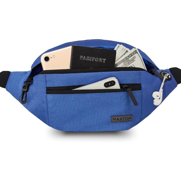 Women Men Blue Large Crossbody Fanny Pack Belt Bag Hands-Free Waist Pack - Picture 1 of 7
